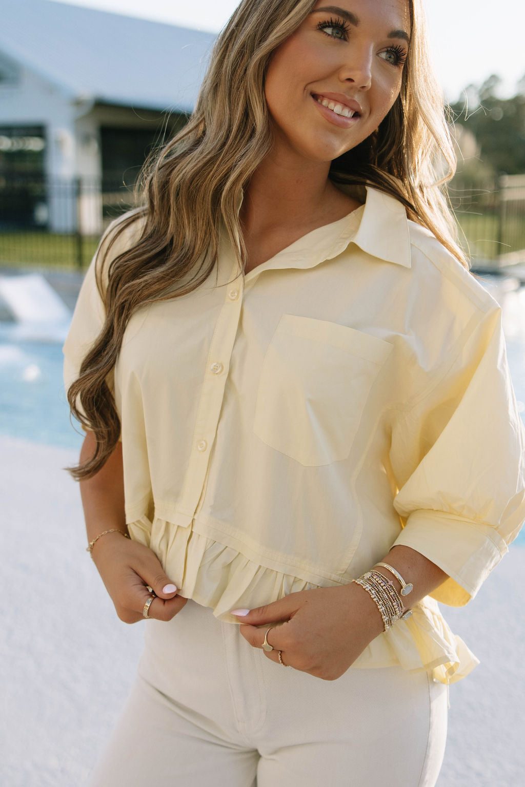 The Poplin Puff Sleeve Top - Butter Yellow